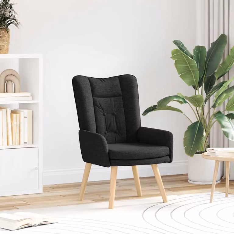 Poltrona lounge moderna vidaXL in tessuto nero con struttura in legno e compensato L: 63 cm, P: 67 cm, H: 94 cm