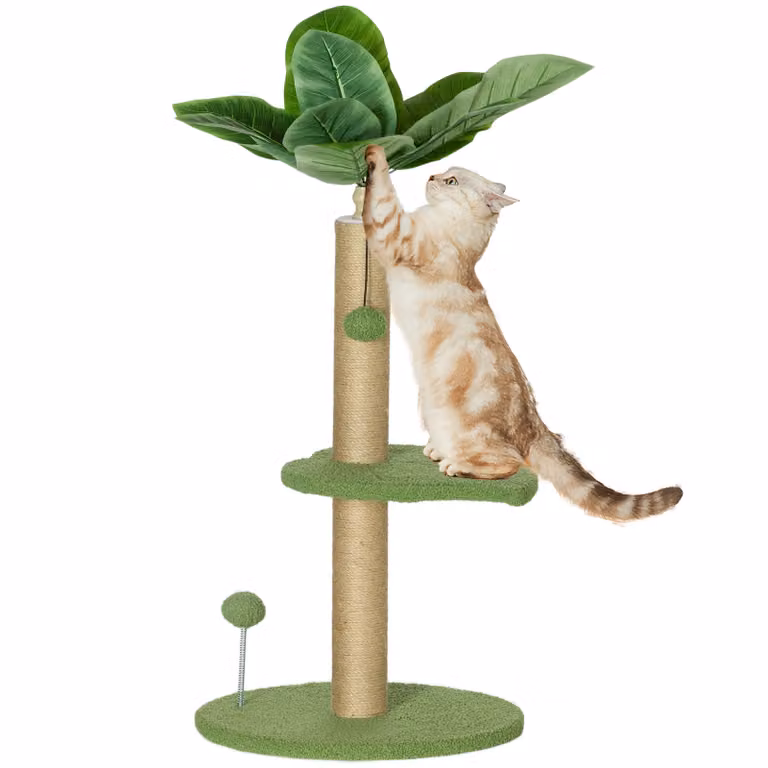 Tiragraffi PawHut, albero di arrampicata per gatti, centro attività, altezza 83 cm, con tiragraffi in iuta, palline giocattolo, piattaforme in peluche - verde