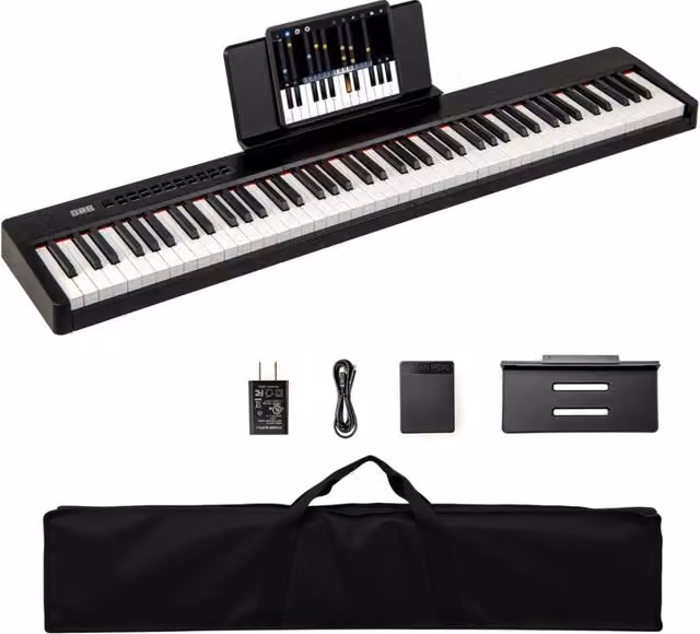Tastiera elettrica portatile Design Mania con 88 tasti a grandezza naturale, pedale sustain MIDI e connessione USB-C, colore Nero – 1