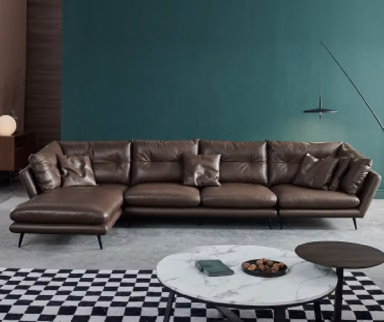 Ledersofa Couch Wohnlandschaft Eck Design Modern Sofa Ecksofa L-Form Braun