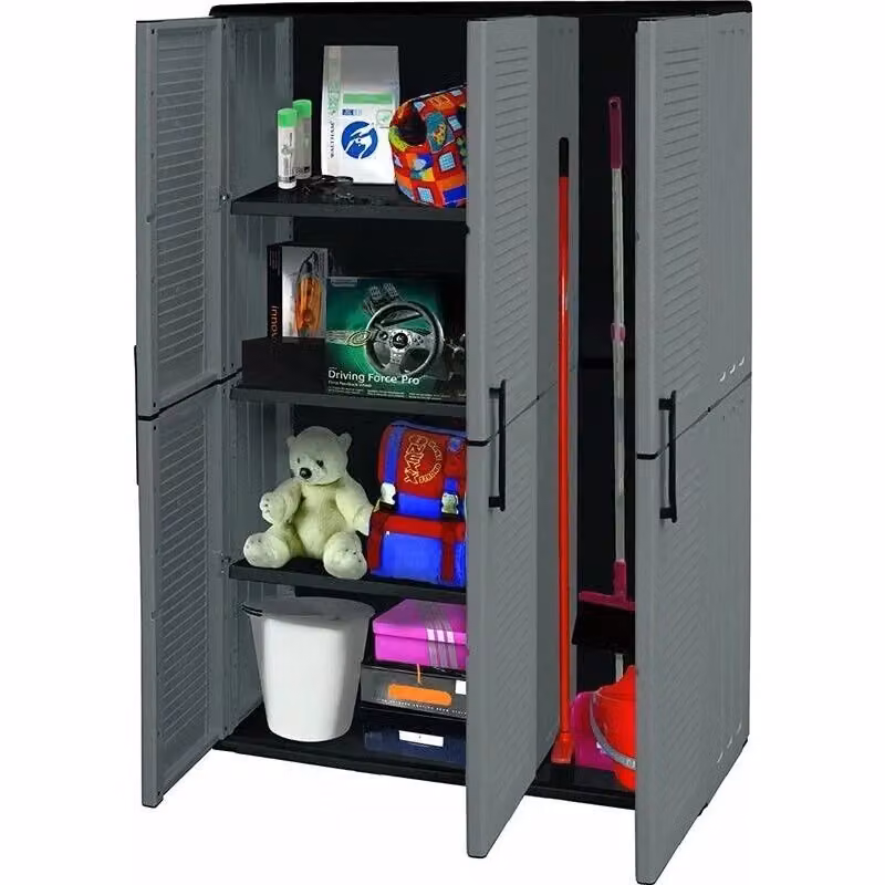 Armadio alto Aramdi Artplast in polipropilene con 3 ante e 3 ripiani, grigio e nero, L: 102 cm, P: 37 cm, H: 163 cm – 2