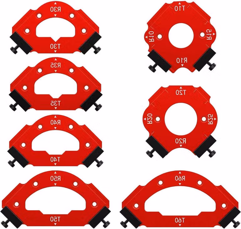 7 pezzi di guide per fresatura radiale, adatte per legno, con raggi R10, R20, R30, R35, R40, R50, R60