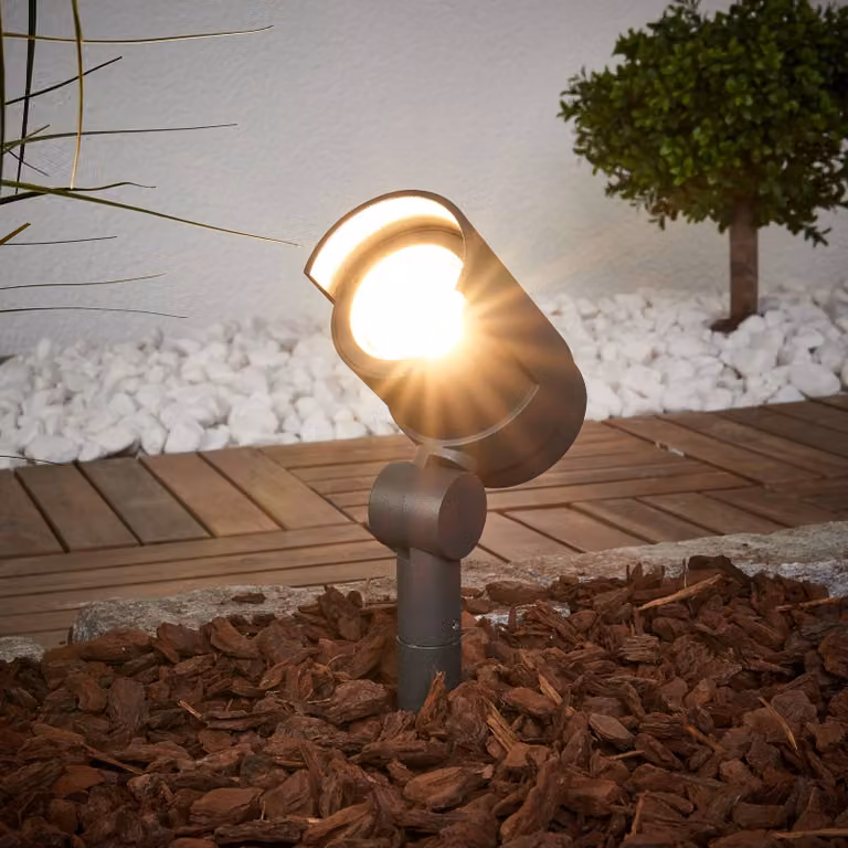 Lucande fatto a LED con picchetto terra Beatrix, antracite, alluminio, 45,7 cm Beatrix, Nero, Alluminio, Moderno