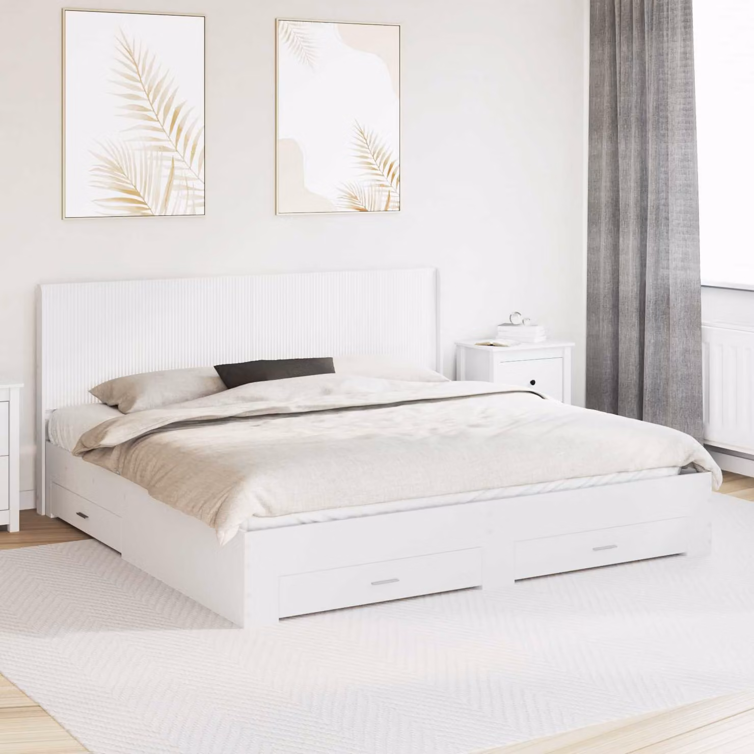 vidaXL Struttura letto moderna con contenitore e testata in legno MDF laccato bianco, L/P/H: 180 x 200 x 100 cm
