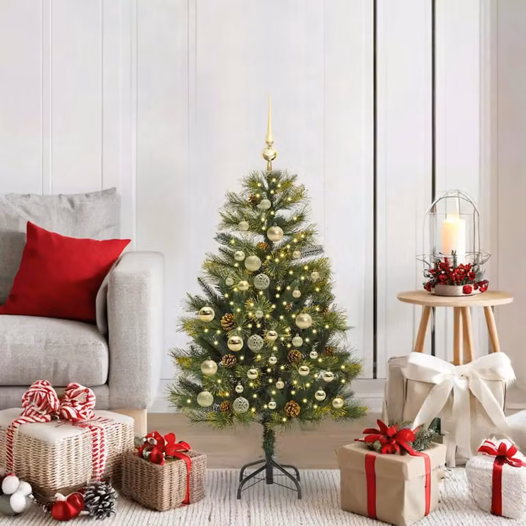 Albero di Natale artificiale pieghevole con luci LED warm white vidaXL, Verde, Altezza: 120 cm