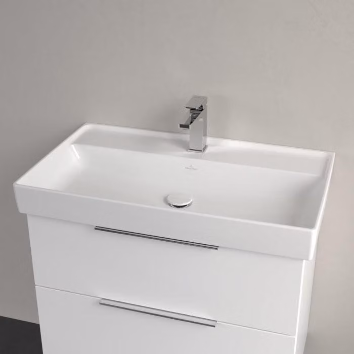 Lavabo Villeroy & Boch Taro, 80 cm, con rivestimento CeramicPlus, 1 foro per rubinetto, senza troppofilo