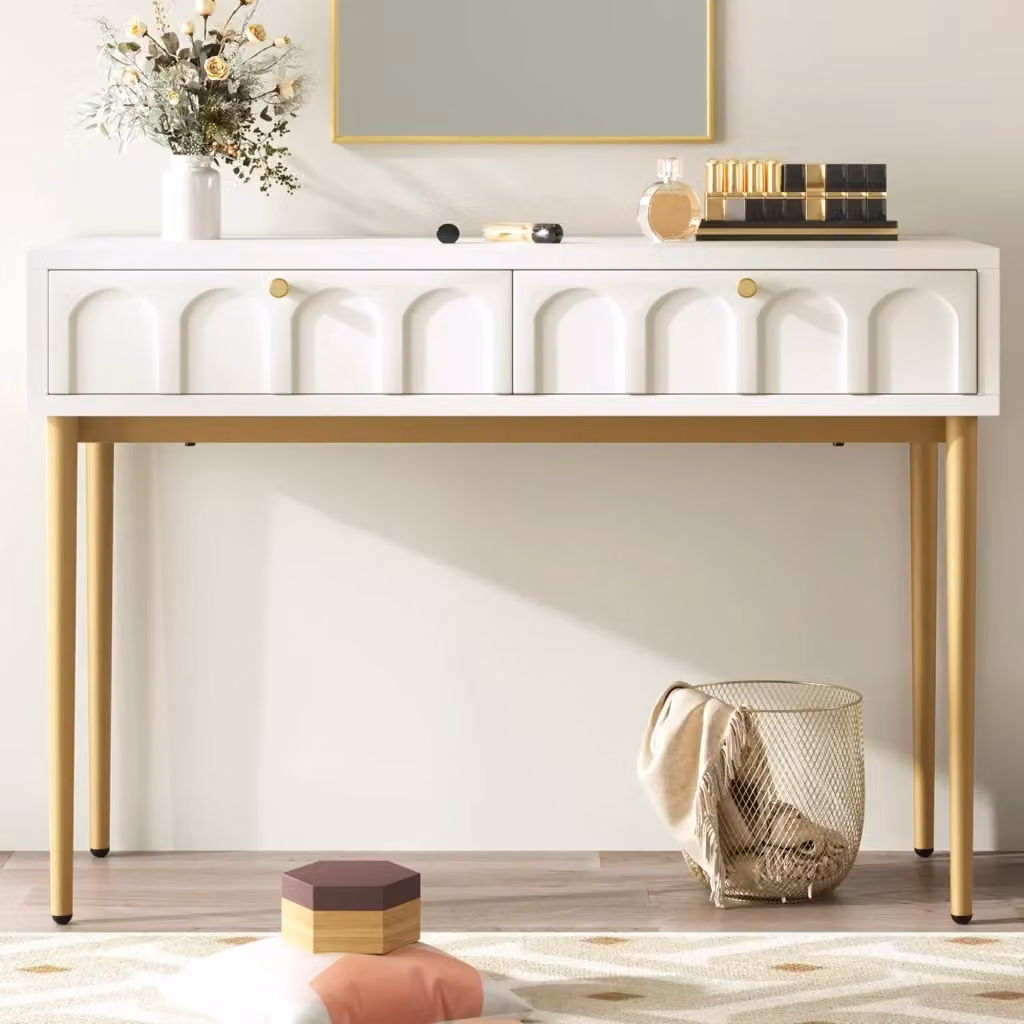 Cassettiera da toeletta MINIMAL con 2 cassetti Bianco Crema L 100 cm, P 45 cm, H 76.5 cm – 2