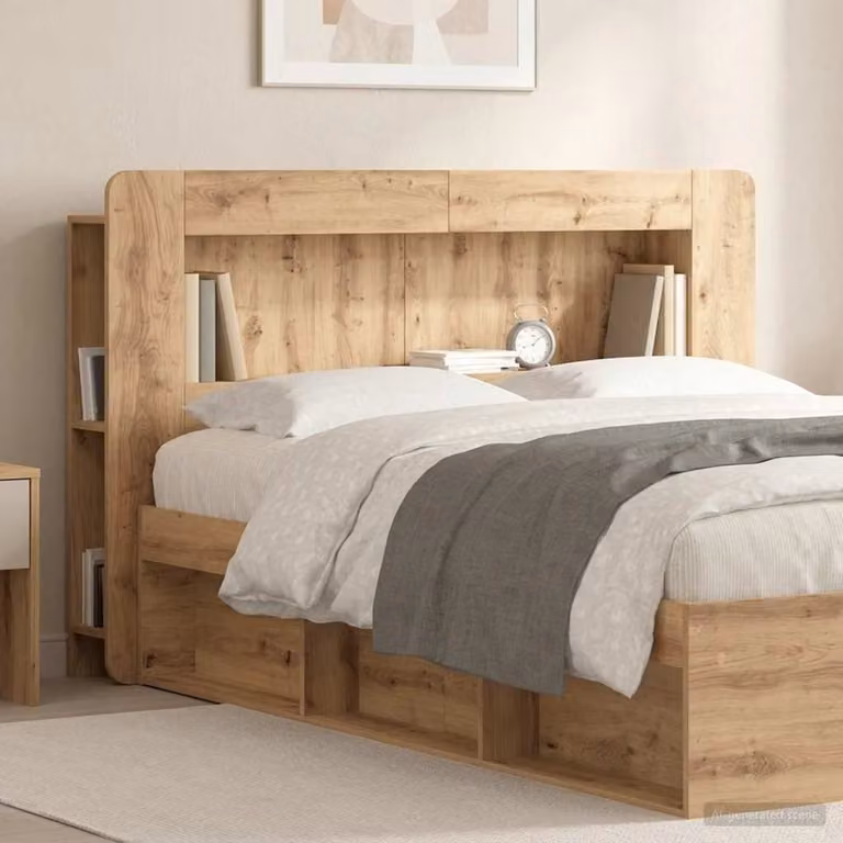 Testata del letto con ripiano integrato vidaXL in legno Rovere, colore Marrone, per letto 140x200 cm