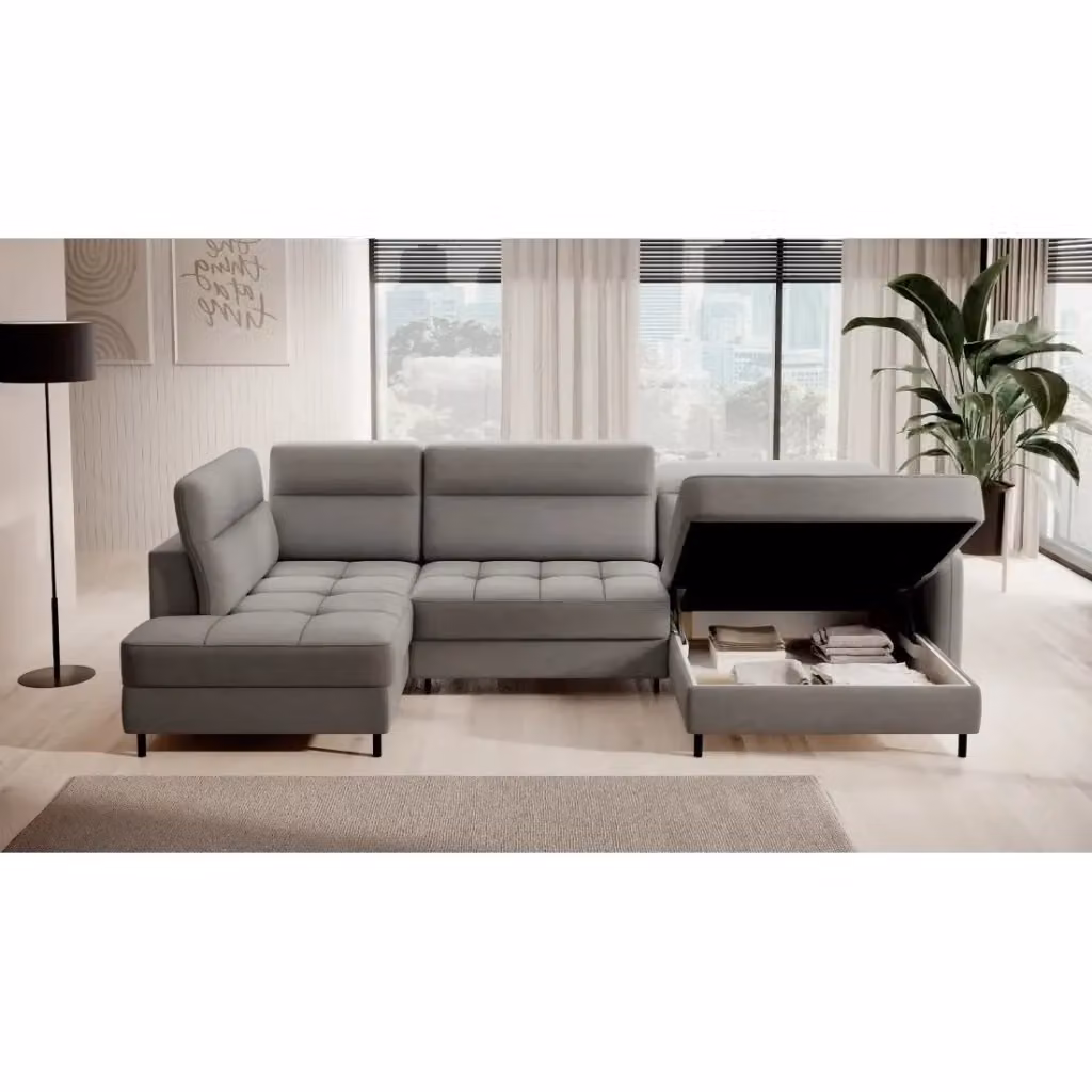 Divano ad angolo convertibile BERTHO MEUBLORAMA grigio con contenitore e funzione letto, lato destro, L 306 cm – 2