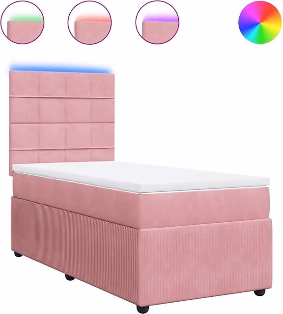 Letto con Giroletto a Molle e Materasso Ibrido vidaXL in Velluto Rosa e Bianco L/P/H: 200 x 80 x 150,5 cm