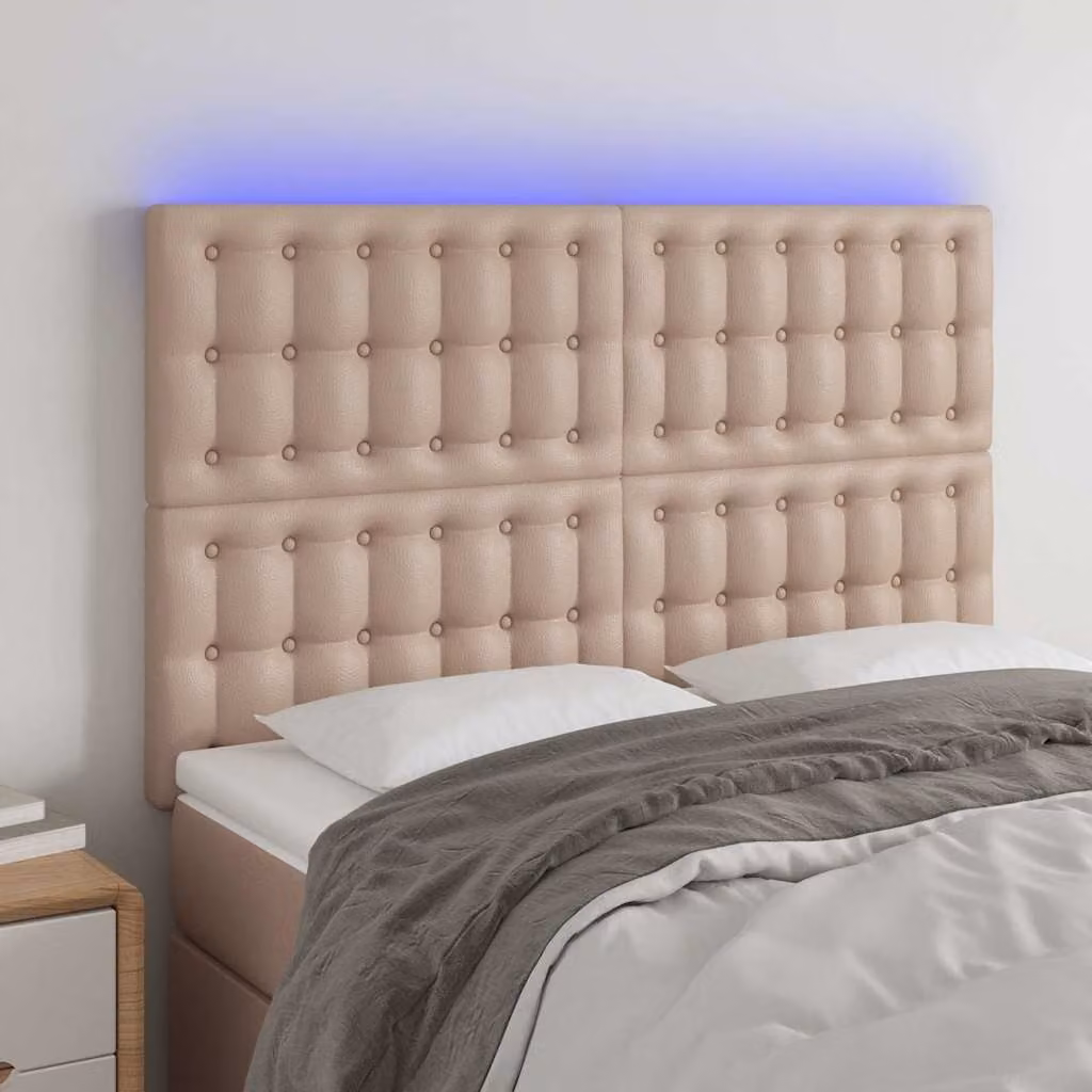 Testiera con LED e porta USB vidaXL in similpelle color cappuccino, L: 144 cm, P: 5 cm, H: 118-128 cm – 1