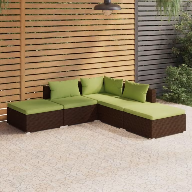 The Living Store Set da giardino 5 pezzi con cuscini in poly rattan marrone