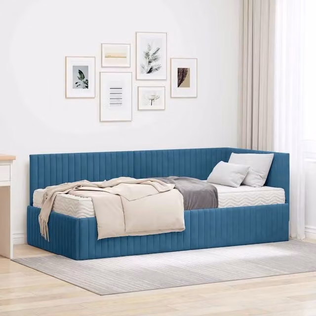 Letto Angolare Moderno con Materasso in Velluto Blu vidaXL L/P/H: 194 x 90 x 72 cm