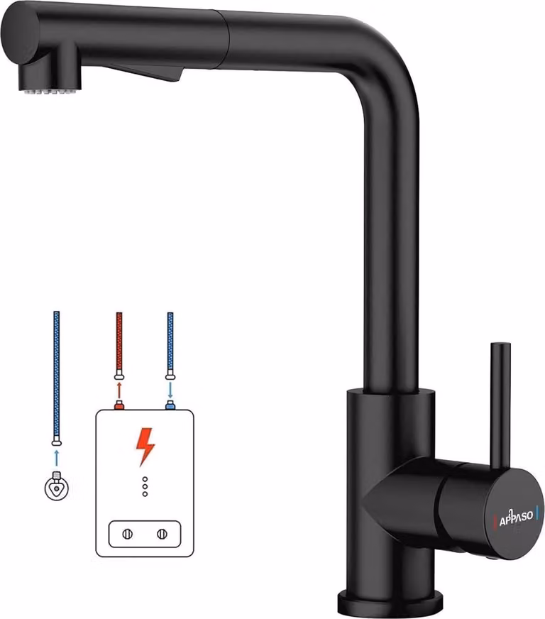 Miscelatore a bassa pressione, nero, 2 tipi di getto, estraibile, acciaio inox 304, rubinetto per lavello