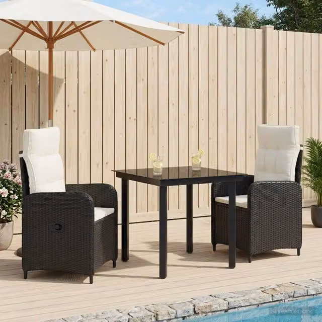 Set da Pranzo per Giardino 3 pz Nero e Bianco Crema polyrattan 3422474