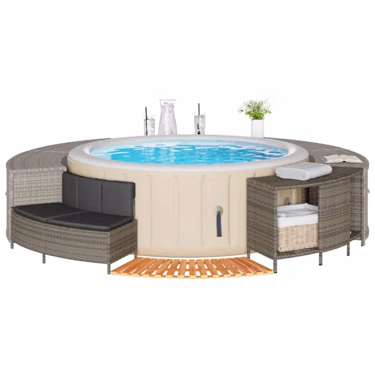 Bordo per Spa vidaXL in Polyrattan Grigio e Legno di Acacia Oliato