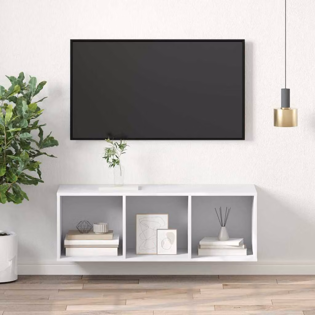 Supporto TV da parete mobile vidaXL in legno bianco, design moderno per soggiorno, L/P/H: 37 x 37 x 107 cm