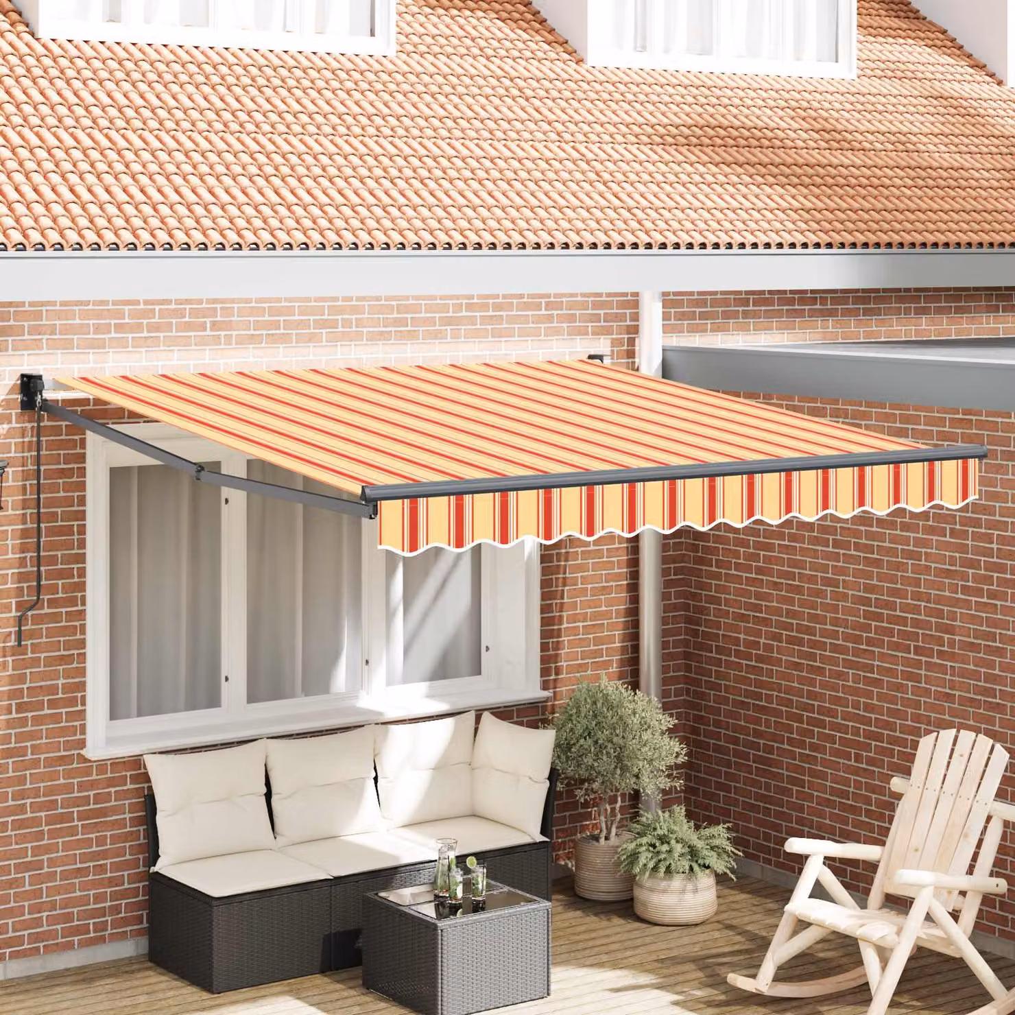 Tenda retrattile vidaXL con bracci pieghevoli in alluminio e tessuto in poliestere, Giallo e Arancione, L: 350 cm, P: 250 cm, H: 165 cm