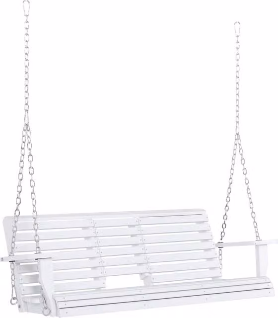 Dondolo 3 Posti da Esterno con Tavolino Centrale e Portabicchieri, in Legno e Metallo, 150x75x53 cm, Bianco
