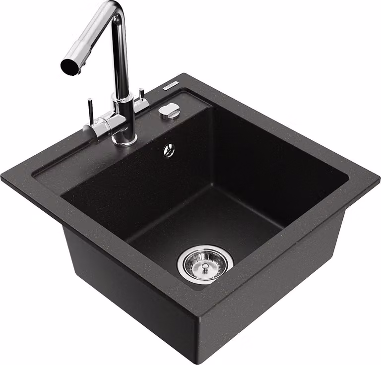 Mexen Vito lavello da cucina in granito 1 vasca con rubinetto Duero, nero/oro metallizzato - 6503-75-671600-00