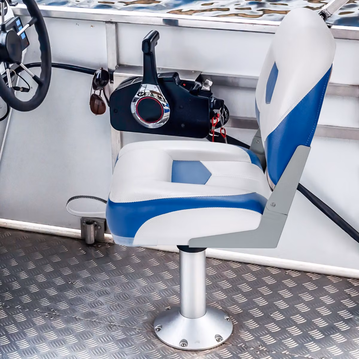 Set di 2 sedie pieghevoli Costway per barca e yacht con schienale basso, sedili ergonomici in ecopelle blu e bianco – 3