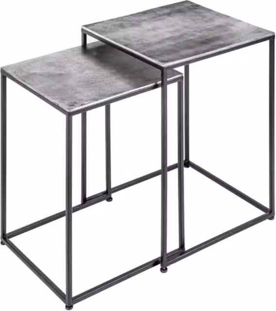 Tavolini bassi nidificati VORTEX in alluminio grigio testurizzato e metallo nero – set di 2 tavolini quadrati di design moderno