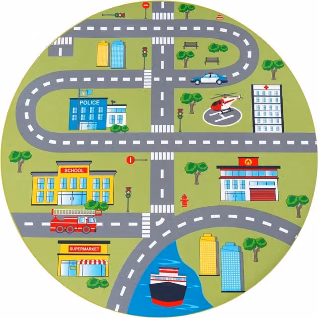 Tappeto rotondo per bambini Bini verde con design astratto in polipropilene, Diametro: 160 cm