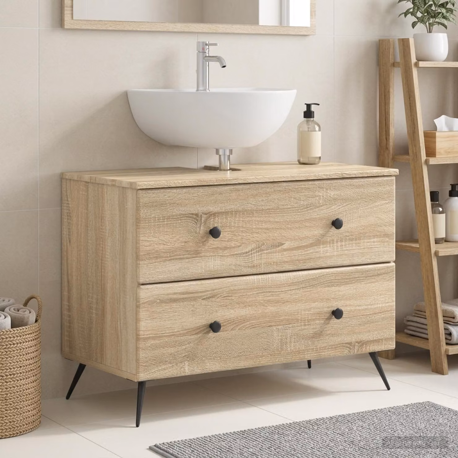 Armadio per lavabo da bagno vidaXL BREDA Rovere Sonoma marrone L: 82 cm, P: 41 cm, H: 59 cm