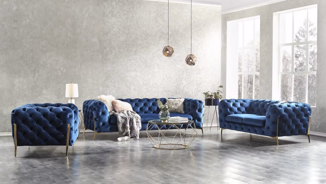 Chesterfield Samt Couch Sofa Polster Sofagarnitur Garnituren XXL Big Couch Set