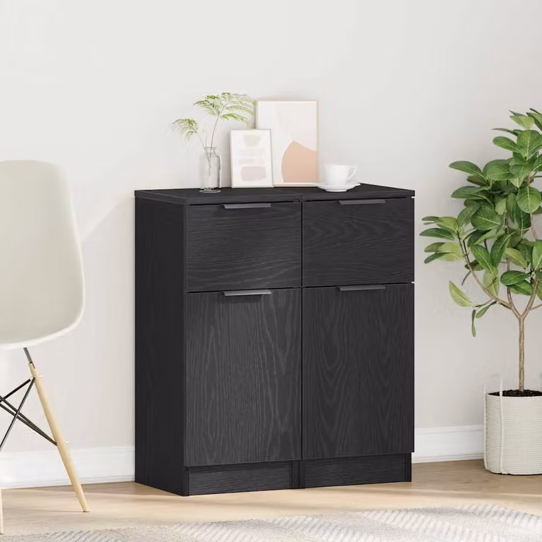 Set di 2 credenze vidaXL in legno ingegnerizzato MDF, colore nero opaco, L/P/H: 30 x 30 x 70 cm