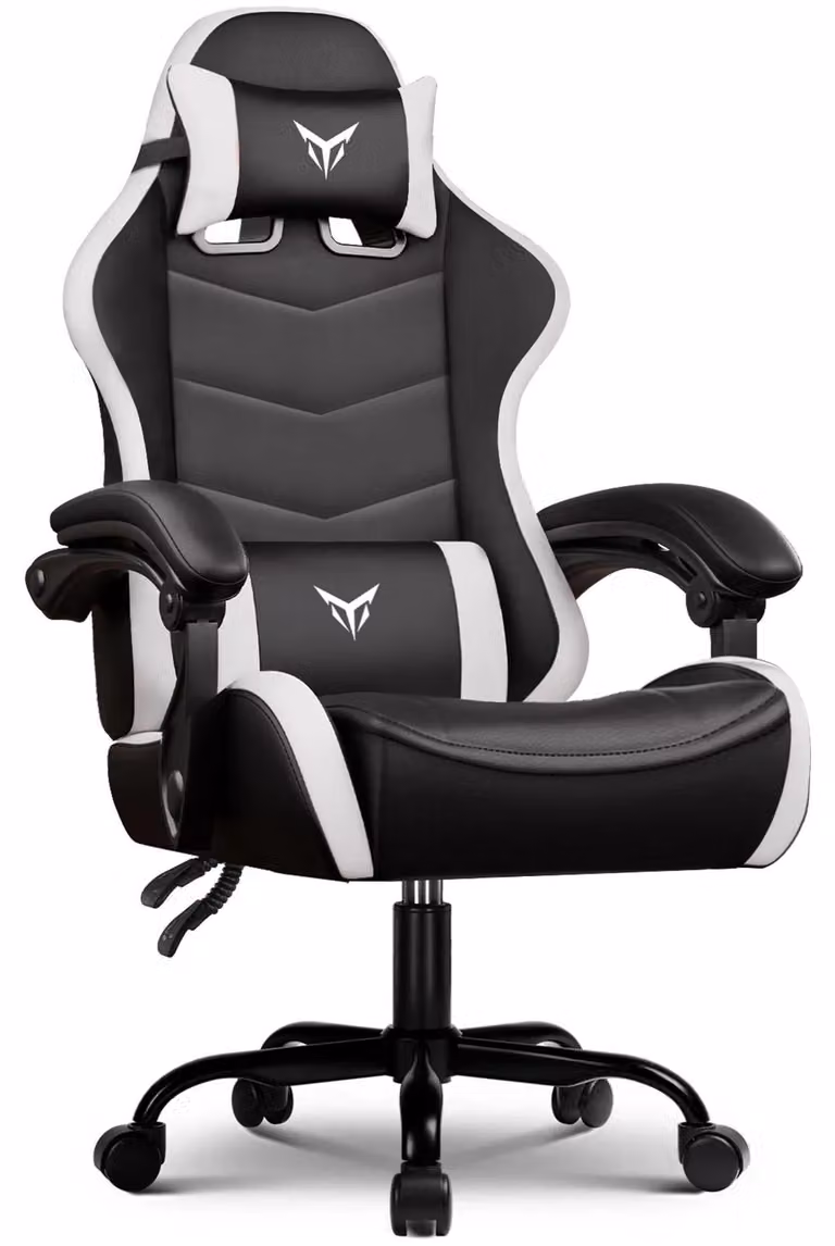 Sedia da gaming / da ufficio - XGC02 - Ergonomica - Regolabile in altezza - Girevole a 360° - Braccioli - Rotelle - Pelle finta in PVC - Bianca