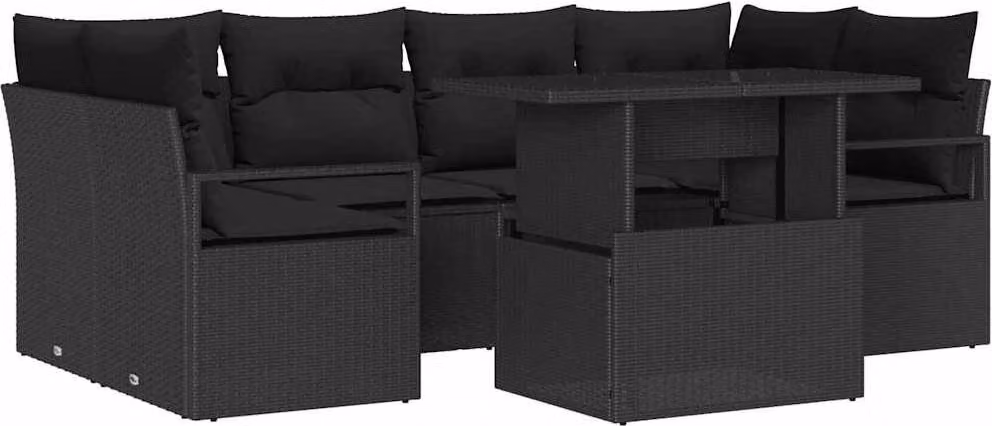 Set Divano da Giardino con archiviazione 7 pcs Nero Poly Rattan