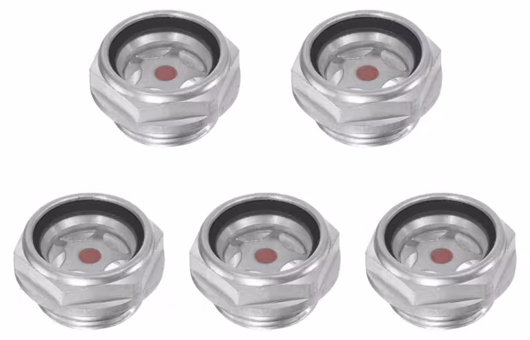 Indicatore del livello dell'olio per compressore d'aria - Confezione da 5 pezzi - Filetto M24 x 1,5 mm - Indicatore a vetro con liquido