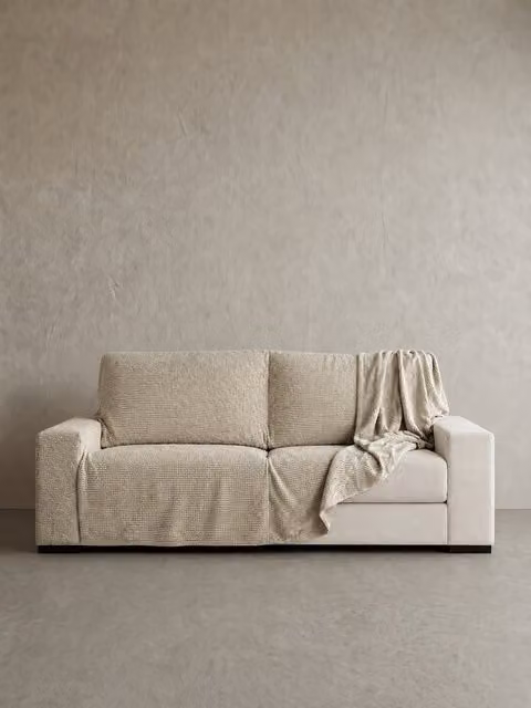 Fodera per divano a 3 posti Coven Kenay Home, tessuto jacquard a righe, antiscivolo, grigio, bianco e beige, Larghezza: 230 cm