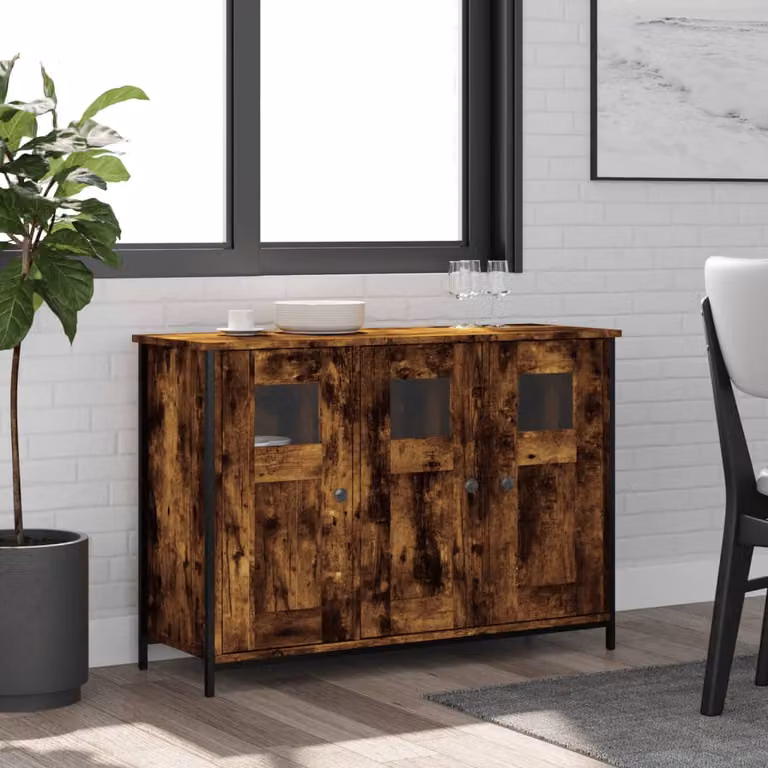 Credenza vidaXL in Rovere Fumo e Legno Multistrato, Colore Marrone, L 100 x P 35 x H 70 cm