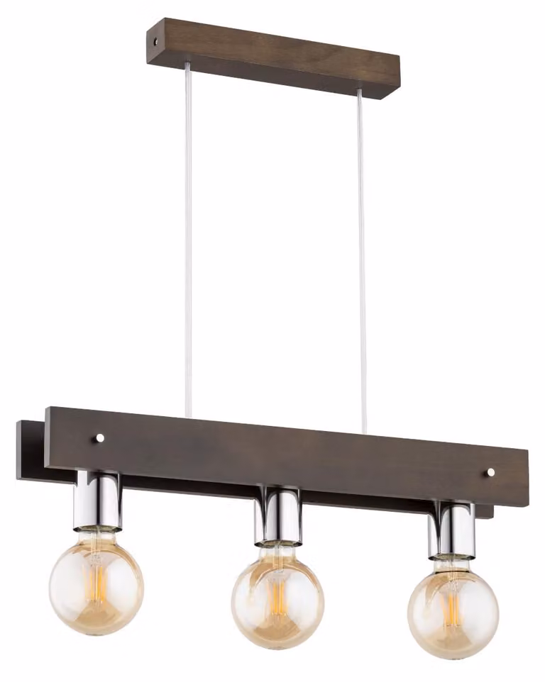 Lampada a sospensione con elementi argentati BINGO, legno scuro, 3xE27x15W, legno, dimensioni: 55x9x54 cm, IP20, Alfa
