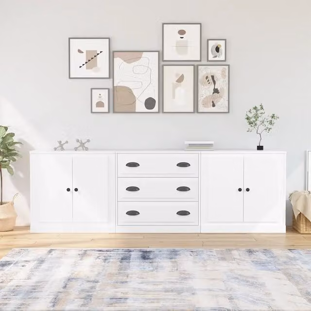 Set di 3 credenze vidaXL in legno multistrato bianco per sala da pranzo, modello a parete