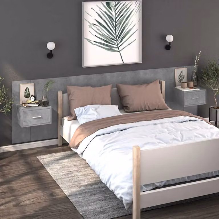Set di 2 comodini da muro vidaXL in legno MDF, colore grigio cemento, stile moderno