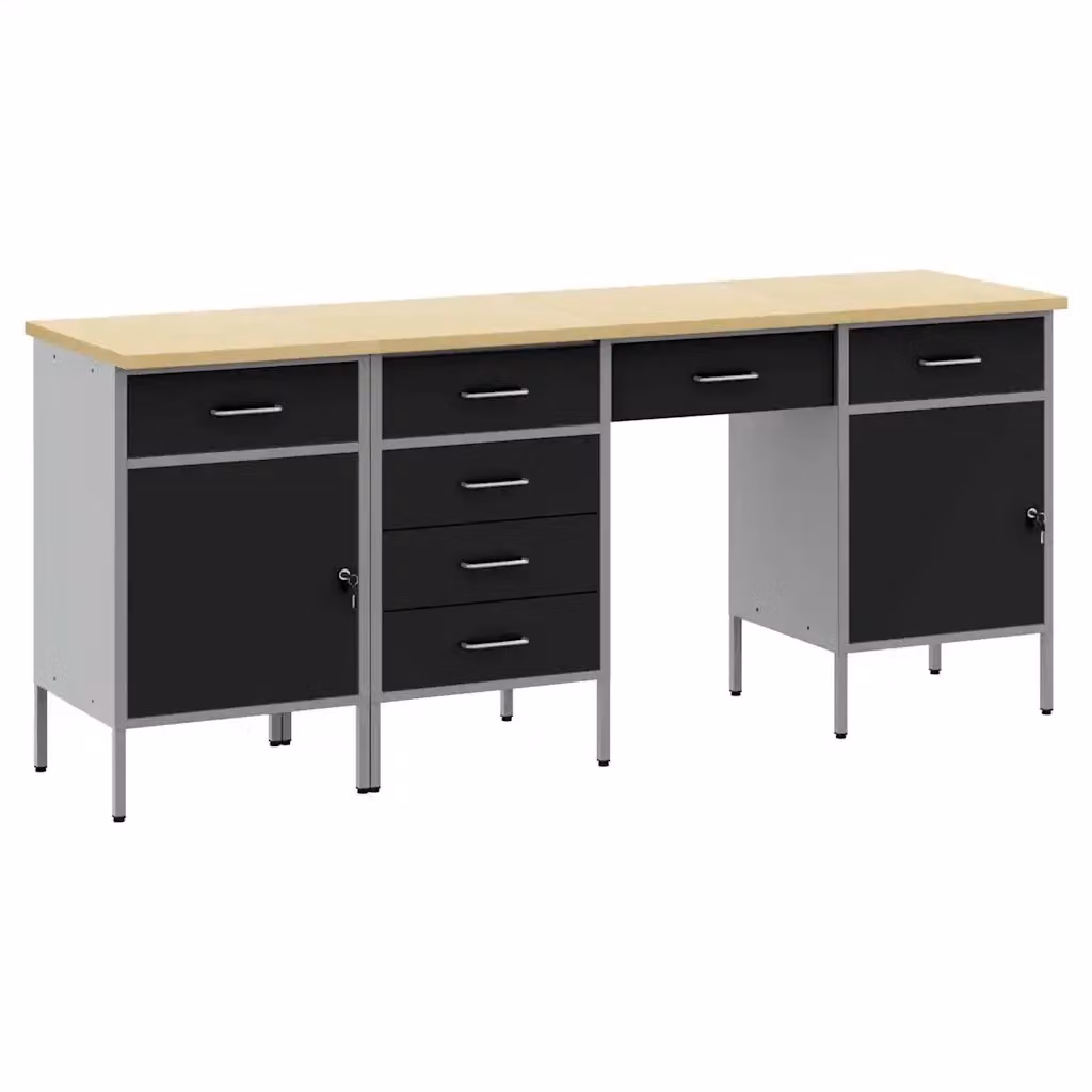 Set di mobili da lavoro vidaXL in 4 pezzi, colore nero, in legno ingegnerizzato e acciaio con cassetti chiudibili a chiave – 2