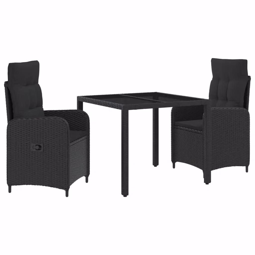 Set da pranzo per esterni moderno vidaXL in polyrattan nero con tavolo in vetro – 2