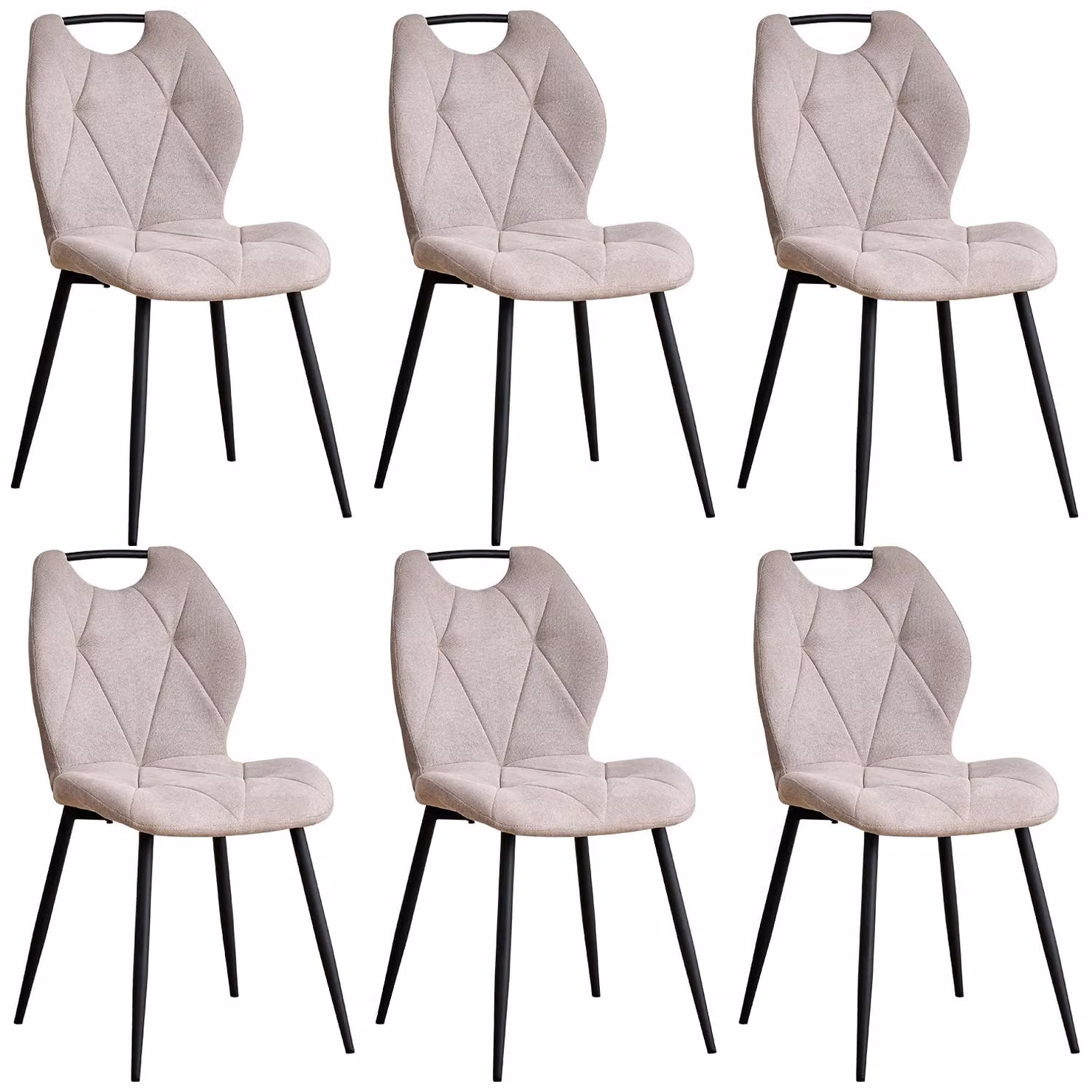 Sedie da pranzo - Set da 6 - Stile scandinavo - Rivestimento in velluto - Imbottite - Gambe in metallo - Beige
