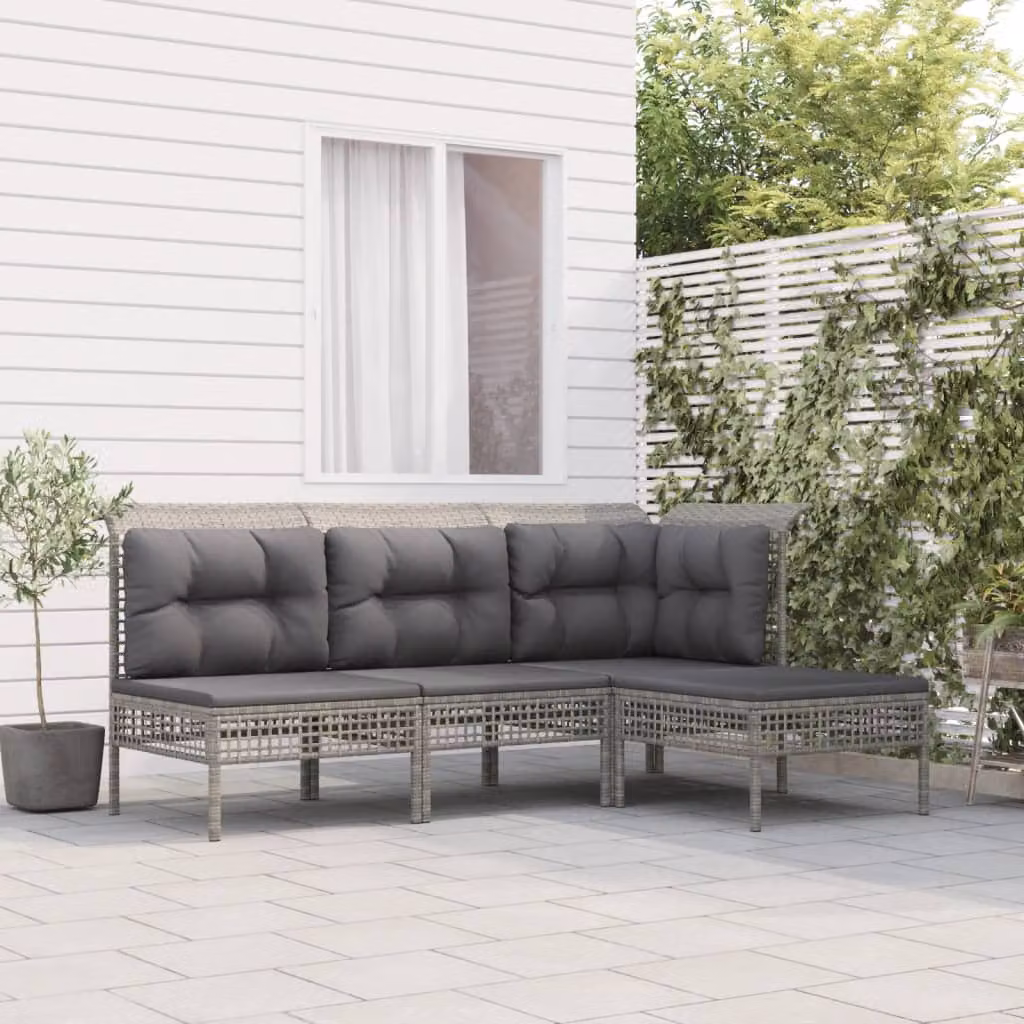 Set Divani da Giardino vidaXL 4 Pezzi a Forma di L con Cuscini Grigio