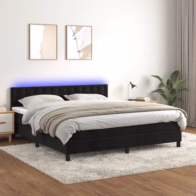 Letto Ibrido vidaXL in Velluto Nero con Illuminazione LED e Porte USB L/P/H: 180 x 200 x 203 cm – 1