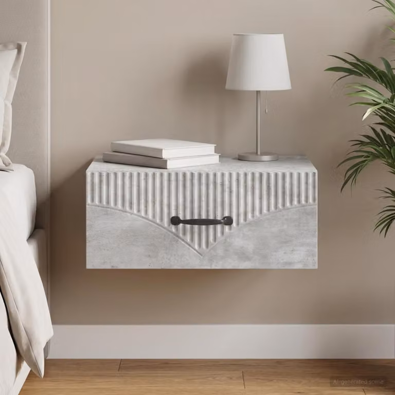 Mobiletto da notte a muro vidaXL Grigio Cemento L: 49 cm, P: 34,5 cm, H: 20 cm