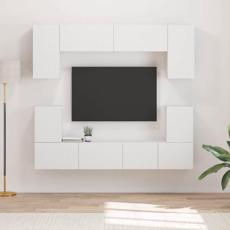 Set mobile TV moderno vidaXL in 5 pezzi, colore bianco, in legno MDF