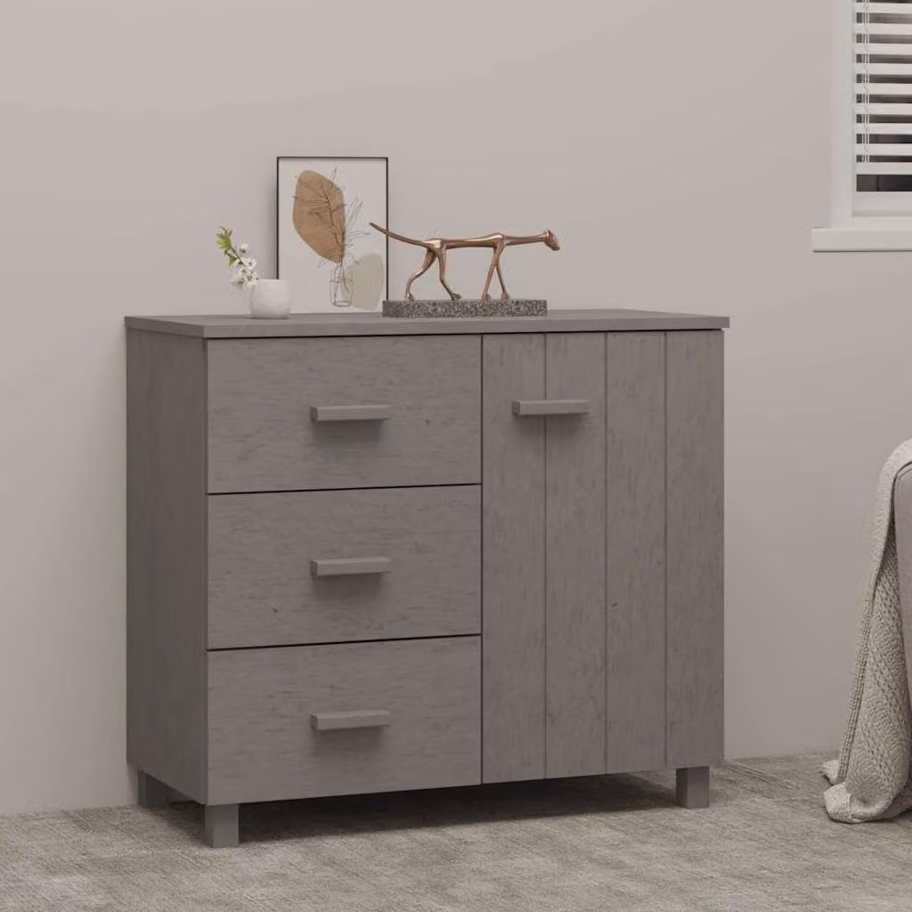 Credenza vidaXL HAMAR Grigio Chiaro in Legno di Pino e MDF, L 90 cm x P 40 cm x H 80 cm