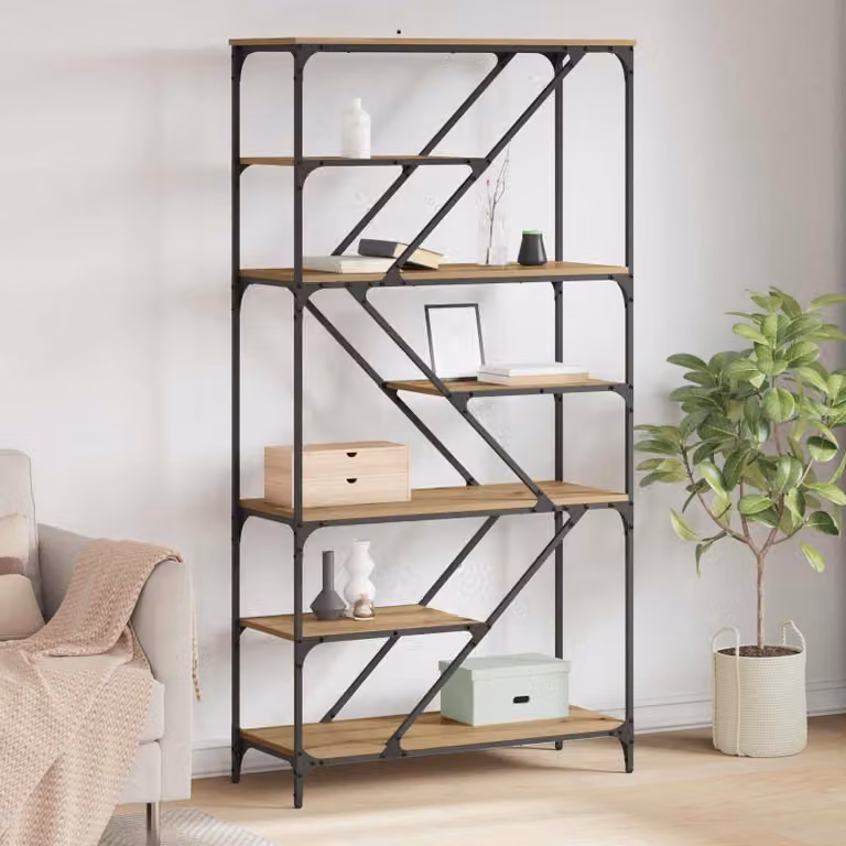 Libreria vidaXL a 9 livelli in legno e metallo marrone per soggiorno L: 91 cm, P: 36 cm, H: 176 cm