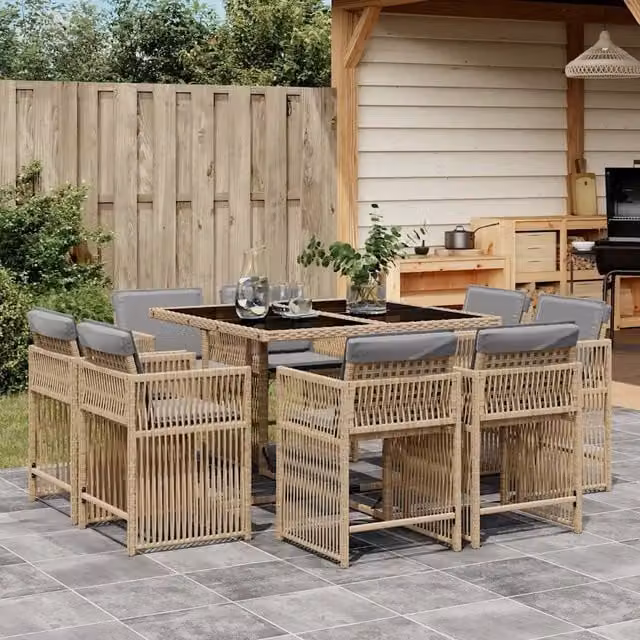 Set Pranzo da Giardino 9 pz con Cuscini Beige Misto Polyrattan 3211740