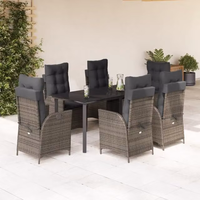 Set da Pranzo da Giardino 7 pz con Cuscini in Polyrattan Grigio 3213229