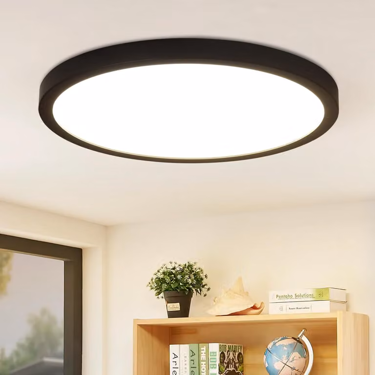 ZMH Lampada da soffitto a LED 24W, rotonda e piatta, 4000K, bianco neutro, ultra sottile, illuminazione da soffitto per soggiorno e ufficio, nera